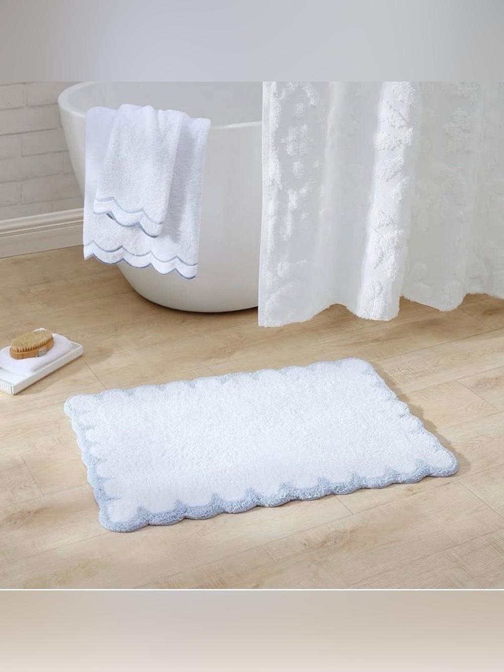 Peri Home bath rug 20”x30” blue white scallop